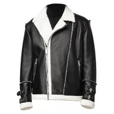 Black Shearling Faux Leather Jacket | Motorcycle Jacket in Black